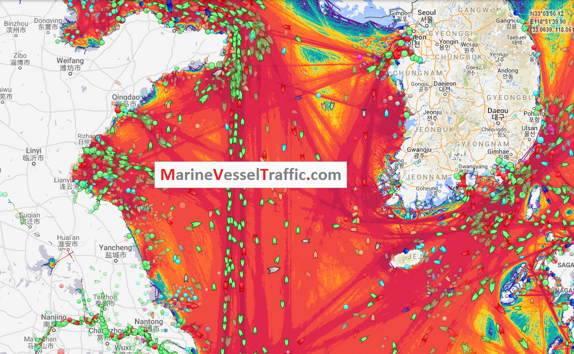 Live Marine Traffic, Density Map and Current Position of ships in YELLOW SEA